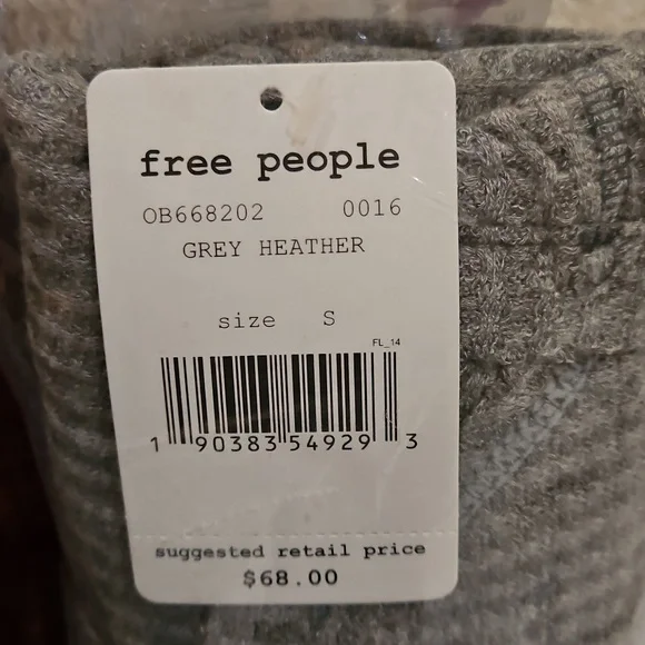 Free People Laguna Tee V Neck LS Thumbhole Cuffs Thermal Drapey Grey Small NWT - Picture 4 of 11